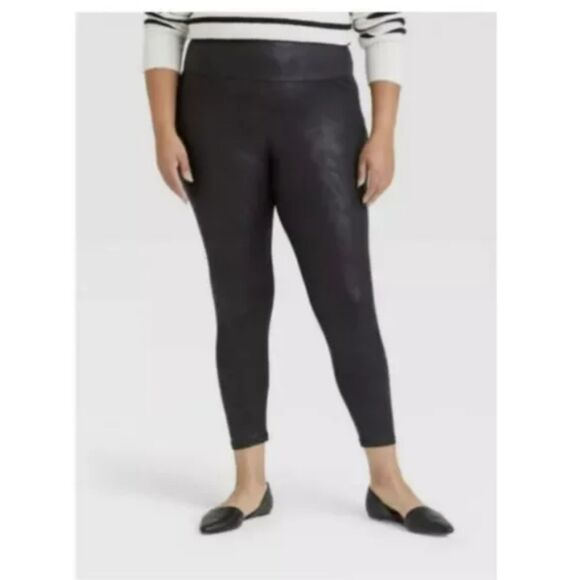 302 Ava & Viv Black High-Rise Patterned Leggings Stretch Comfort Fit • Plus Size - Picture 2 of 5